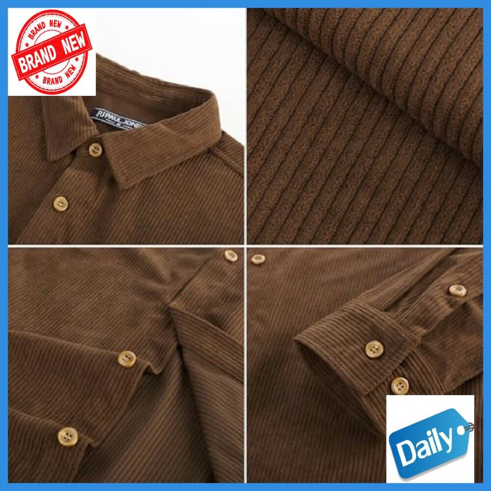 Men's Corduroy Shacket Button Down Shirt Casual Lightweight - Picture 6 of 6